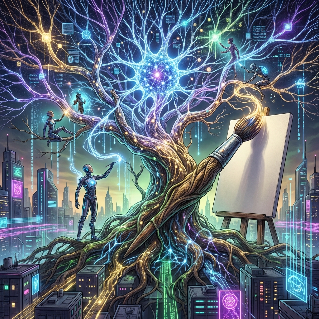 Futuristic digital art gallery